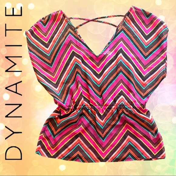 2/$25- Double V-Neck Sheer Psychedelic Raglan Blouse - Picture 2 of 8